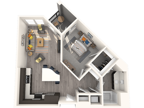 Floor plan for 1 bed, 1 bath, 820 sqft
